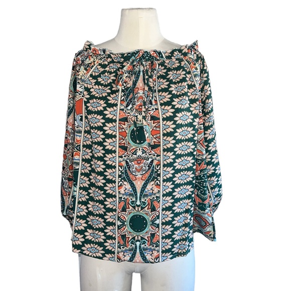 BOHO FLORAL PRINT OFF THE SHOULDER BLOUSE - Picture 4 of 9